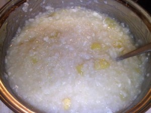 Bubur setelah telur ikut matang