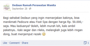 Status FB Dedaun Rumah Perawatan Wanita