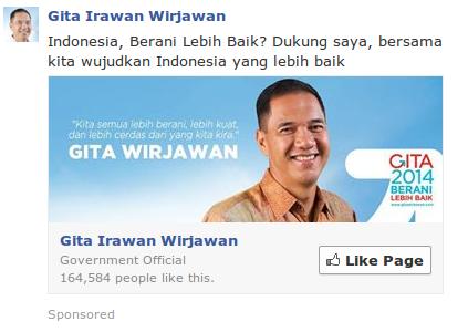 Iklan Page Gita Wirjawan di Facebook