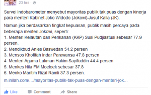 survey yang sama ditampilkan di salah satu status facebook
